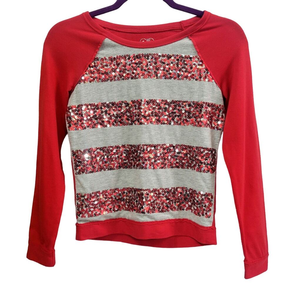 Justice Red and Gray Long Sleeve‎ Sequin Top Size 10